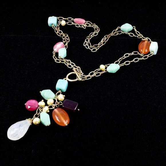 Vintage Jewelry - Vintage Convertible Necklace Glass +Natural Stones